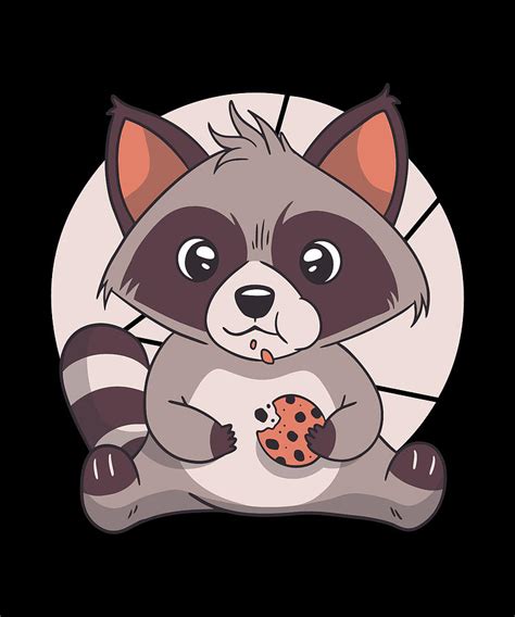 Cute Kawaii Raccoon Eating Cookie T Digital Art By P A Pixels