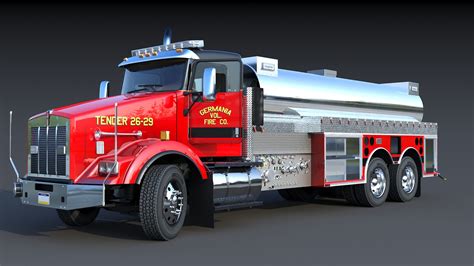 Artstation Kenworth T800 Fire Tanker Truck Game Assets