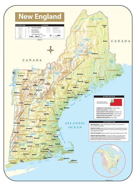 New England Shaded Relief Map Kappa Map Group