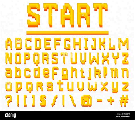 Pixel Font 8 Bit Symbols Digital Video Game Style Letters And