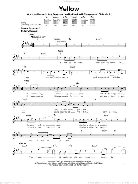 Yellow Sheet Music By Coldplay Piano Vocal Guitar