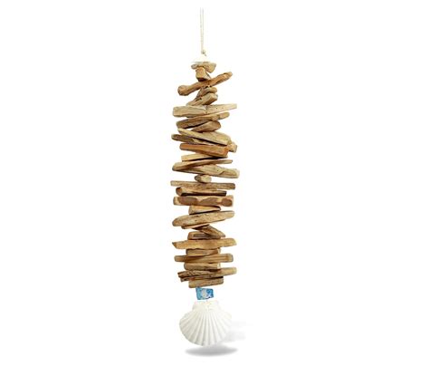 Driftwood wind chime wall decor. Scallop Shell Driftwood Wind Chime 24 Inch - Nautical Decor - CoTa Global