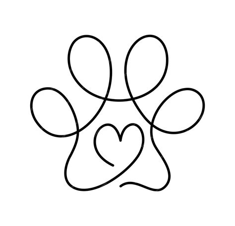 Empreinte De Patte De Chien Ou De Chat Et Coeur En Dessin Continu Dune Ligne Logo Dessin Au