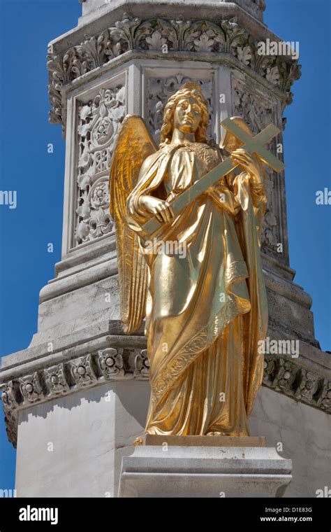 Golden Statue Of Angel Near Cathedral Of Virgin Mary Zagreb Croatia