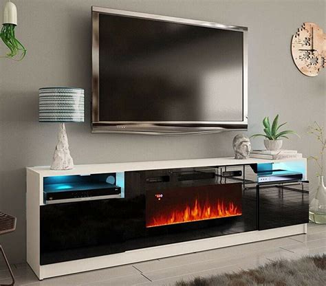 Fireplace Tv Stand Media Console White Black 80 Inch Large 40 Led