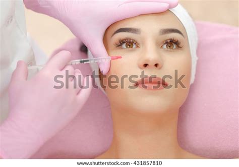 Woman Gets Injection In Her Face Beauty Woman Giving Botox Injections