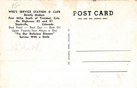 H21 Starkville Colorado Postcard C1940s Wegs Auto Service Gas Station