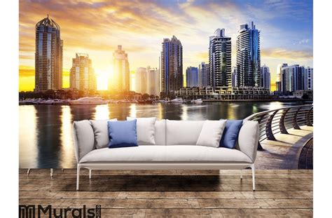 Cityscape Of Dubai At Night United Arab Emirates Wall Mural