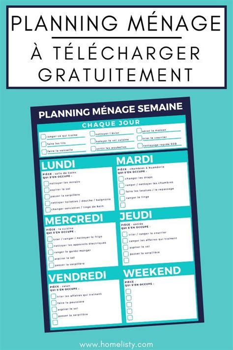 Téléchargez Gratuitement Le Planning De Ménage Vierge à Imprimer Chez