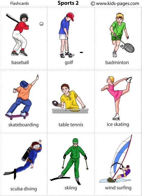 Kids Pages Sports 2 Flashcards English Vocabulary Vocabulary