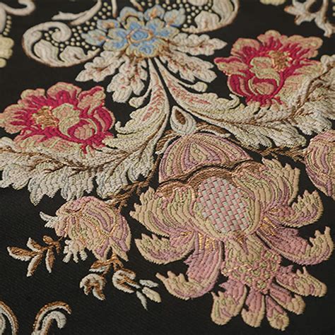 Black Floral Emboss Jacquard Fabric Polyeter Brocade Damask Etsy