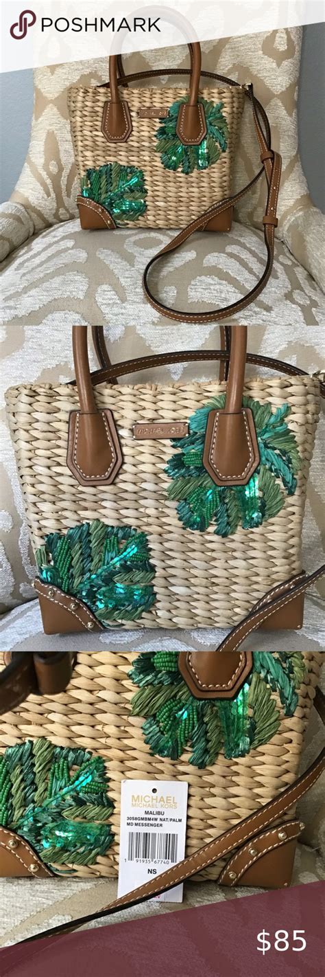 Michael Kors Malibu Straw Handbag Palm Messenger Straw Handbags