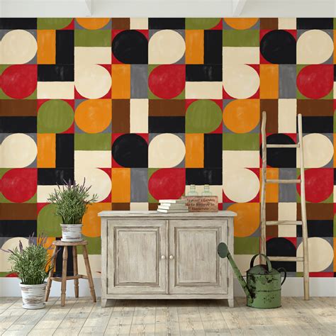 Mid Century Modern Geometric Wallpaper Retro Geometric Wallpaper For