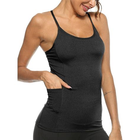 Amavo Avamo Elastic Spaghetti Strap Tank Tops For Women Slim Fit Racerback Workout Camisole
