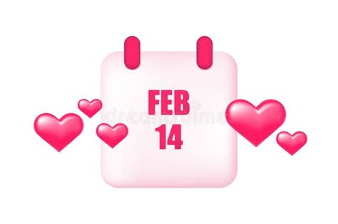 Calendar For Valentine S Day Calendar With The Date February 14 And 3d Hearts Stock Vector