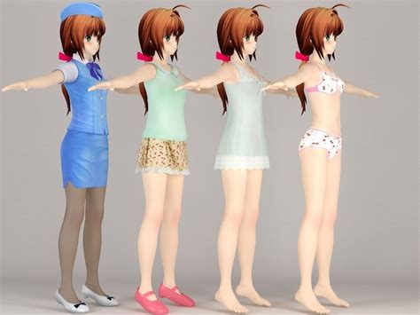 t pose rigged model of karin anime girl 3d model rigged cgtrader