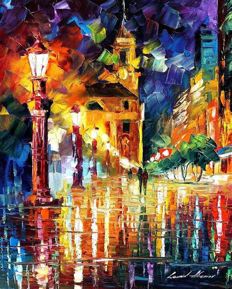 Night City Lights Palette Knife Oil Painting On Canvas By Leonid