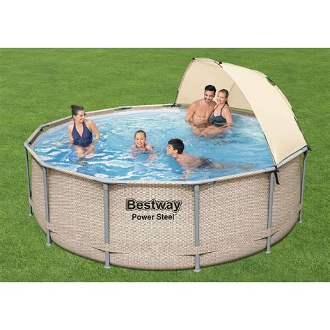 Bestway Ue Foot X Inches Power Steel Frame Above Ground Backyard Swimming Pool Set