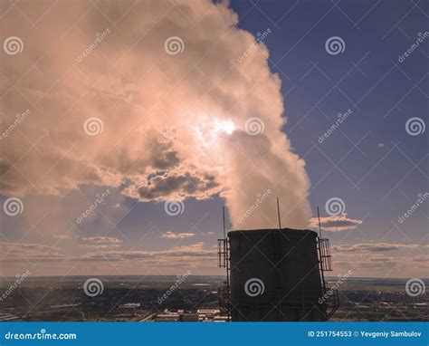 Smoky Chimneys Of The Power Plant Aerial Viewelectric Power Generation
