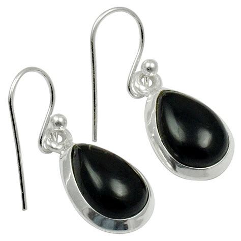 Lovegem Genuine Black Onyx Earrings 925 Sterling Silver 27mm Ae2067