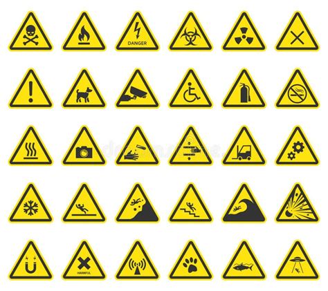 Hazard Warning Signs Caution Icons Stock Vector Illustration Of