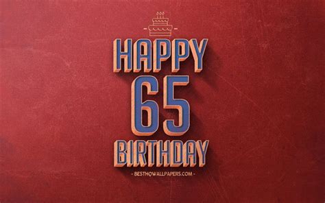 Скачать обои 65th Happy Birthday Red Retro Background Happy 65 Years