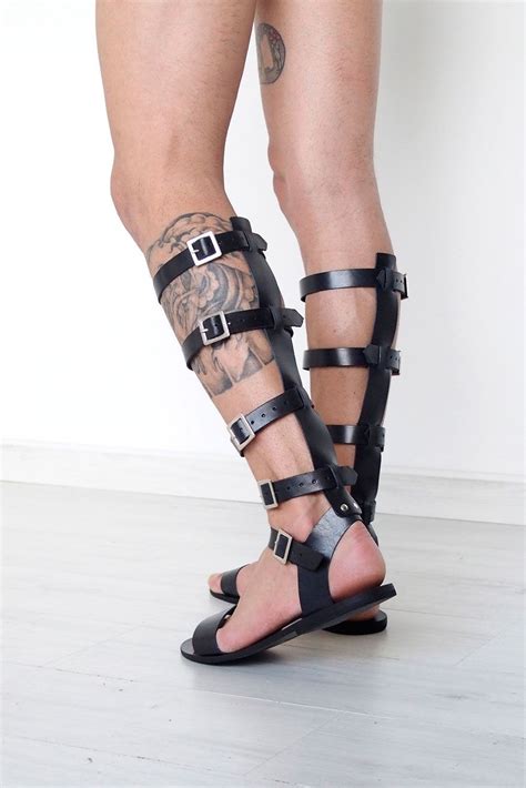 Mens Black Leather Tall Gladiator Sandals We Use High Quality Vachetta Leather For The Upper