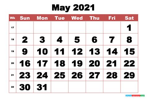 May 2021 Weekly Calendar Printable Printable Word Searches