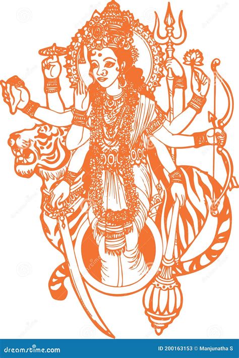 Sketch Of Goddess Durga Maa Or Kali Mata Editable Vector Outline