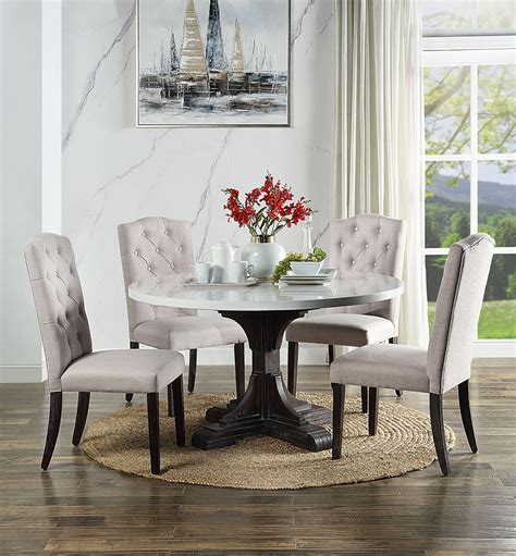 New Acme Gerardo Round Dining Table With Artificial Marble Tabletop And