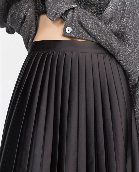 Zara Woman Black Pleated Midi Skirt M New Ebay