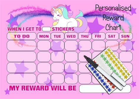 Buy Kids2learn Girls Personalised Re Usable Unicorn Reward Chart 90