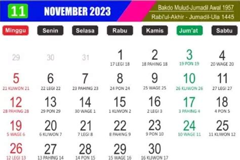 Kalender Jawa November 2023 Lengkap Beserta Hari Libur Nasional Dan