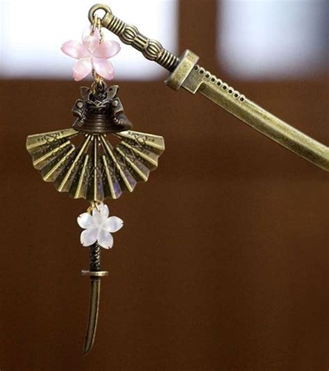 Japanese Hair Pin Kanzashi Natural Sakura Shell Sword Stick Sengoku