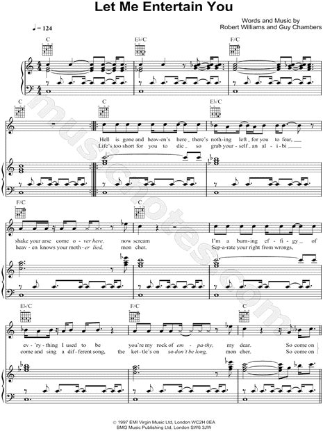 Robbie Williams Let Me Entertain You Sheet Music In C Major Transposable Download And Print