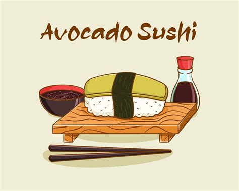 Avocado Sushi Cartoon Illustration 16699683 Vector Art At Vecteezy