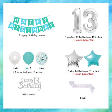 jollyboom 13th birthday party decorations teal for girls with teenager banner garland sash happy
