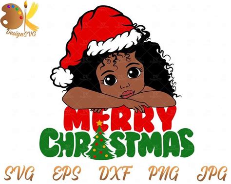 Christmas Black Girl Svg Cute Afro Girl Svg Merry Christmas Svg