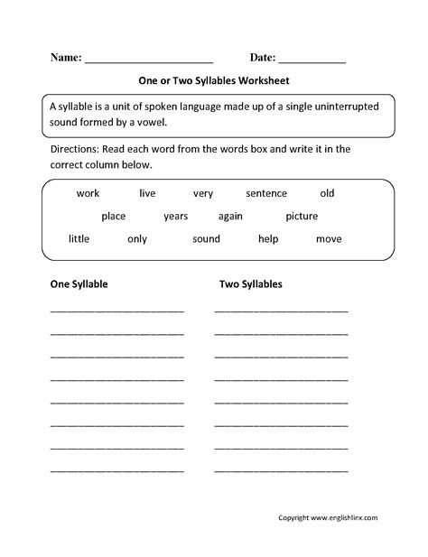 Syllables Worksheets With Answers Askworksheet