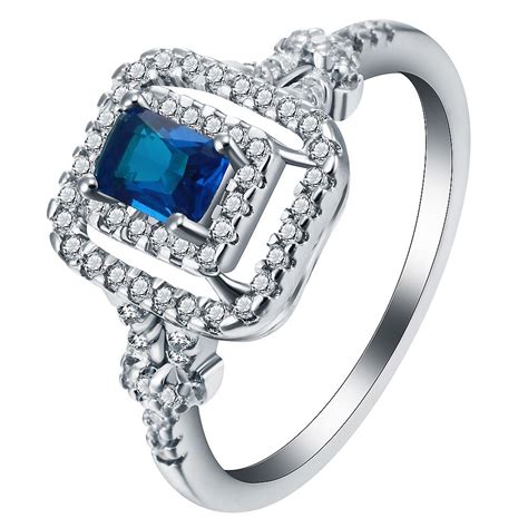 Fashion Party Ring Trendy Square Blue Crystal Blue Stone Crystal Zirconia Cz Rings For Women