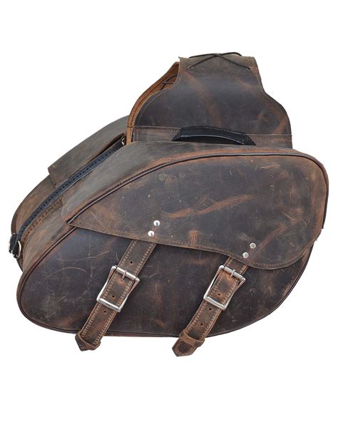 2 Strap Motorcycle Saddlebags Real Leather Distressed Brown Leather Place