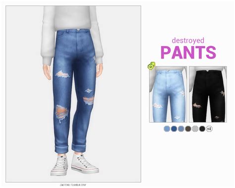 Casteru Destroyed Pants Distressed Denim Sims 4 Maxis Match Cc