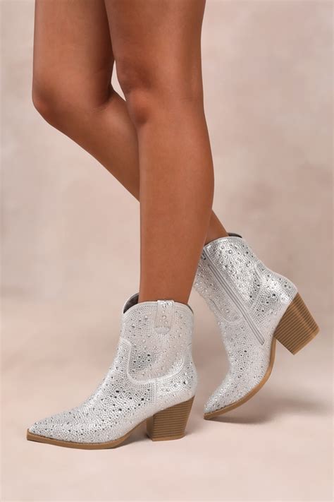 Silver Ankle Boots Silver Rhinestone Boots Shiny Boots Lulus