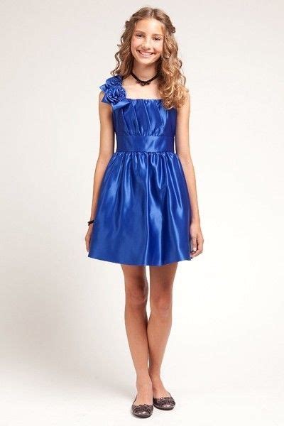J 1203 Royal Blue Tween One Shoulder Satin Dress Lined Dresses For