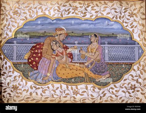 Mughal Miniature Painting Love Scene Hand On Breast Erotic Paintings