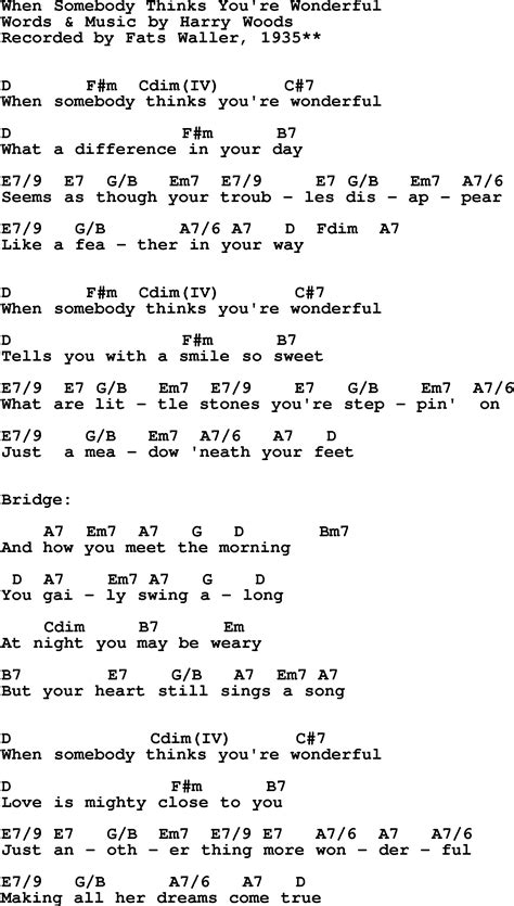 Song Lyrics With Guitar Chords For When Somebody Thinks You Re