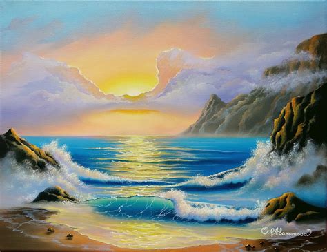 Oil Painting Seascape Ocean Sunset Ocean Wave Original Art Etsy Ireland