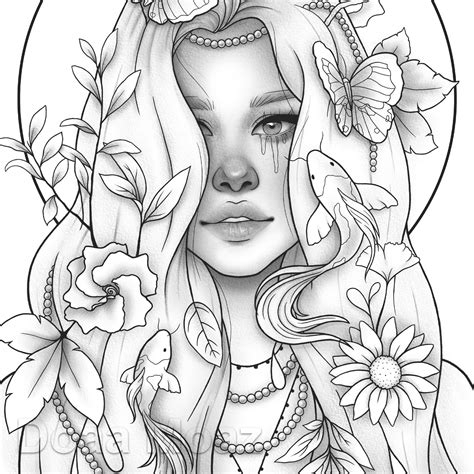 Printable Coloring Page Fantasy Floral Girl Portrait Ubicaciondepersonas Cdmx Gob Mx