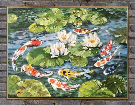 Oil Painting Koi Fish Paintingwater Lily Paintingpalette Etsy