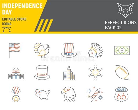 Independence Day Color Line Icon Set Usa Symbols Collection Vector